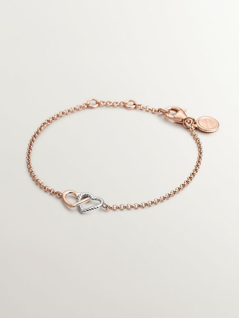 925 Silver bracelet and 925 silver bathed in 18K rose gold with a heart image number 0