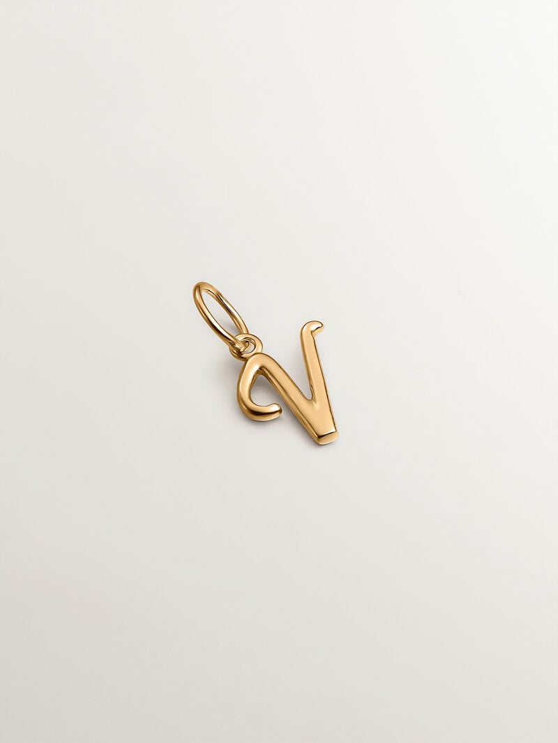 18K Yellow Gold-Plated 925 Silver Charm with Initial V image number 0