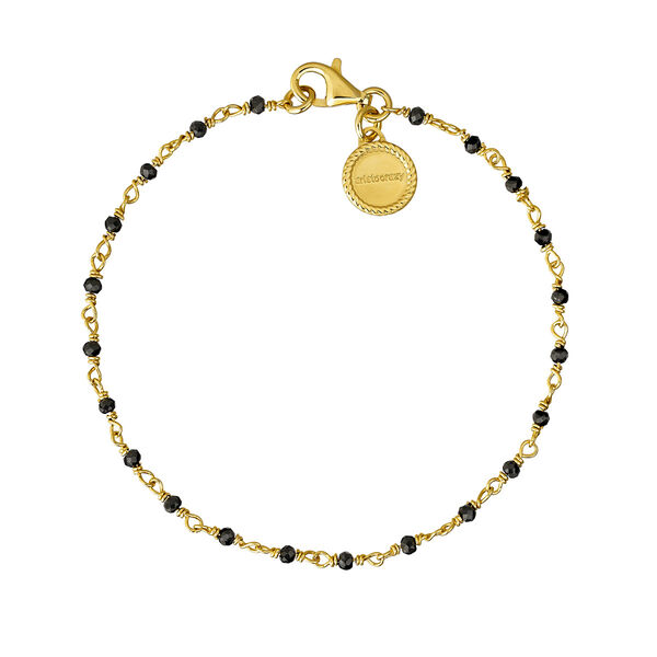 Gold plated silver black spinel chain bracelet, J04884-02-BSN,hi-res