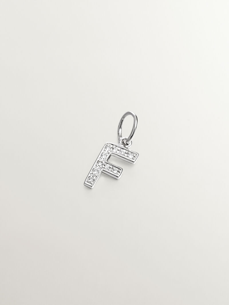 925 Silver Charm with White Topaz Initial F image number 0