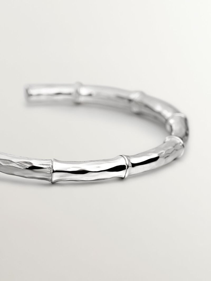 Bangle type bracelet made of 925 silver with bamboo texture. image number 4