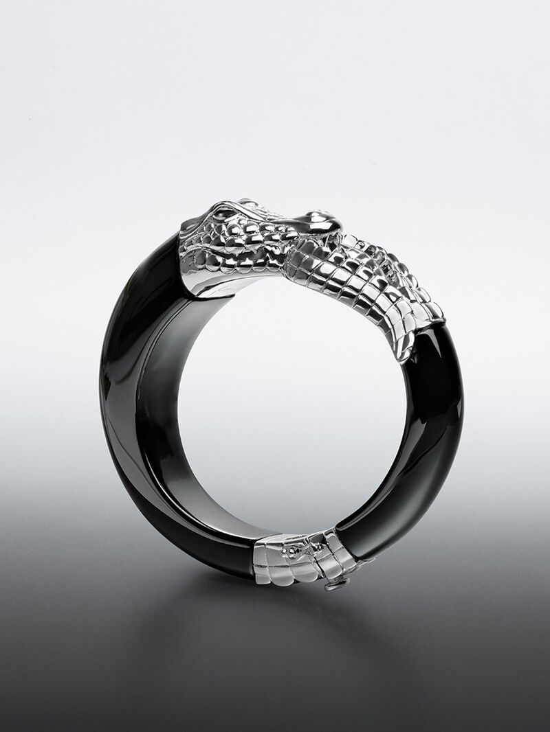 925 silver rigid bracelet and black crocodile -shaped image number 7