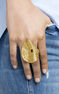 Gold plated geometric wicker ring , J04413-02