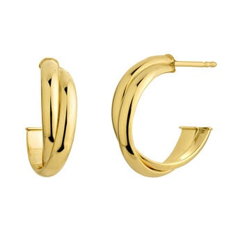 Double crossed medium hoop earrings in 18k yellow gold-plated silver , J05232-02,hi-res