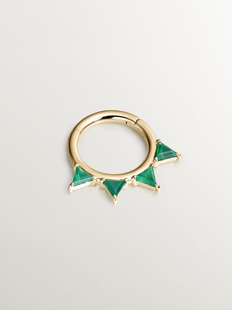 Individual 9K yellow gold earring with green onyx image number 2