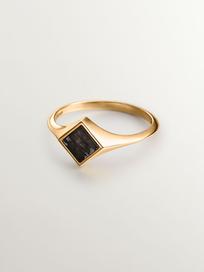 9K Yellow Gold Signet Ring with Black Obsidian image number 2