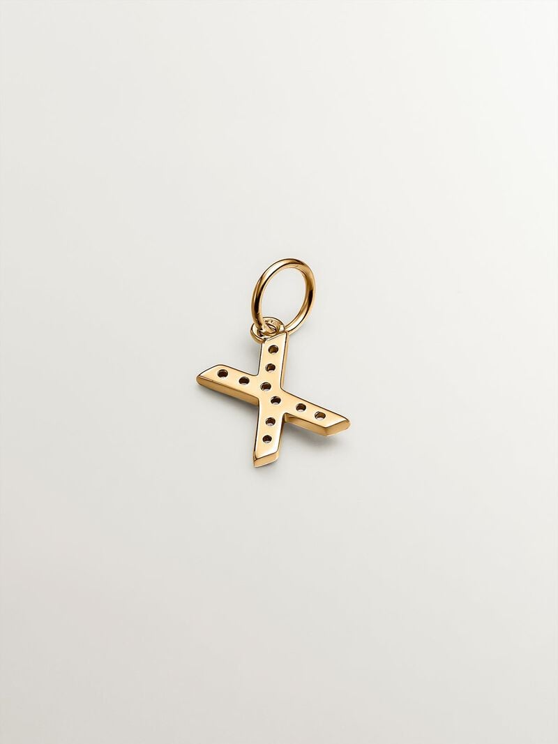 18K Yellow Gold Plated 925 Silver Charm with White Topaz Initial X image number 2