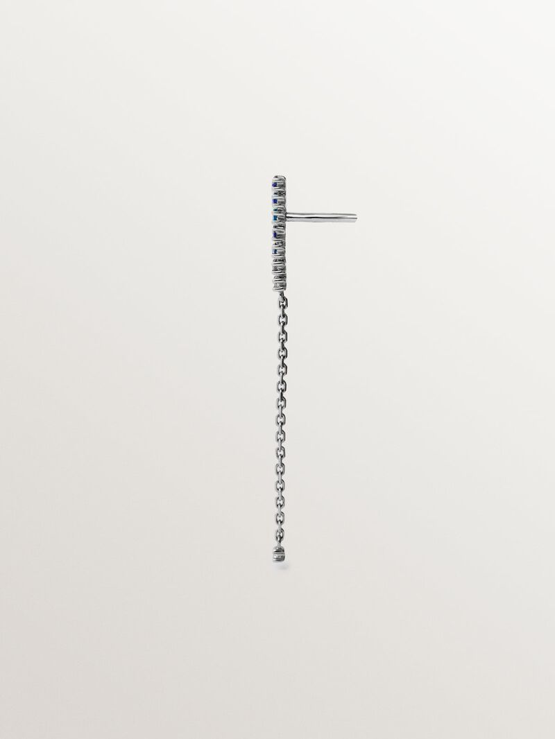 Long individual 9K white gold earring with blue sapphires and diamonds image number 2