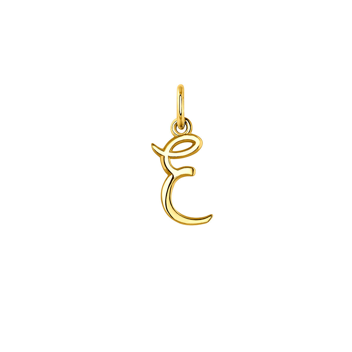 Gold-plated silver E initial charm  , J03932-02-E, hi-res