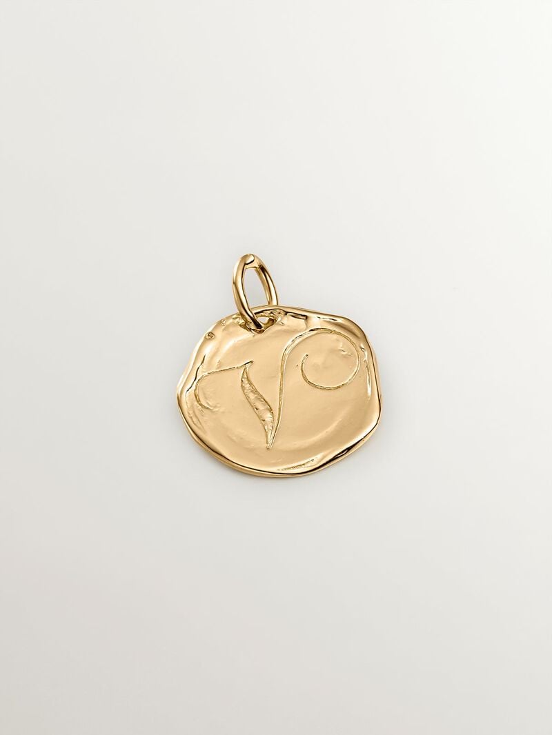Handcrafted charm made from 925 silver, coated in 18K yellow gold with the initial 'V' image number 0