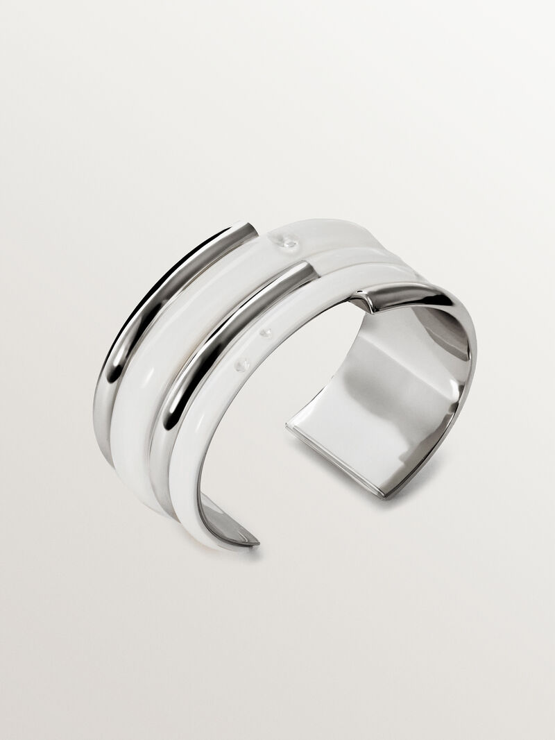 925 silver bracelet with white enamel and zircons suspended in resin image number 2