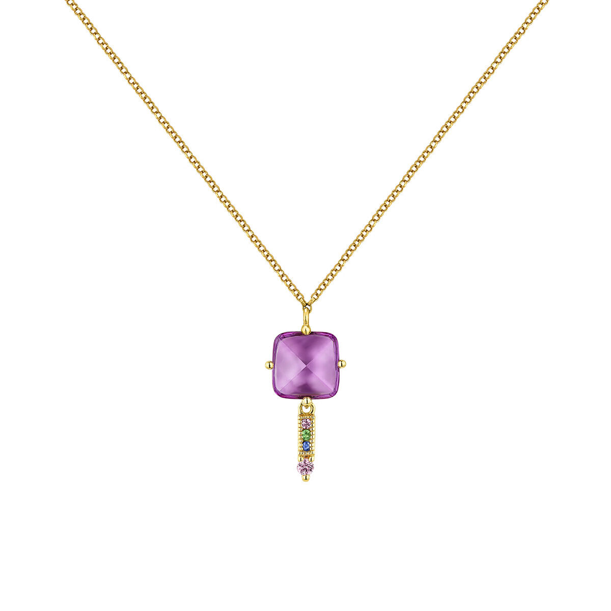 Gold plated silver amethyst and sapphire charm necklace , J04917-02-AM-MULTI, mainproduct