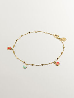 Anklet in 18 kt gold-plated silver with multicoloured enamel from the RUSH collection, J05414-02-MULENA,hi-res
