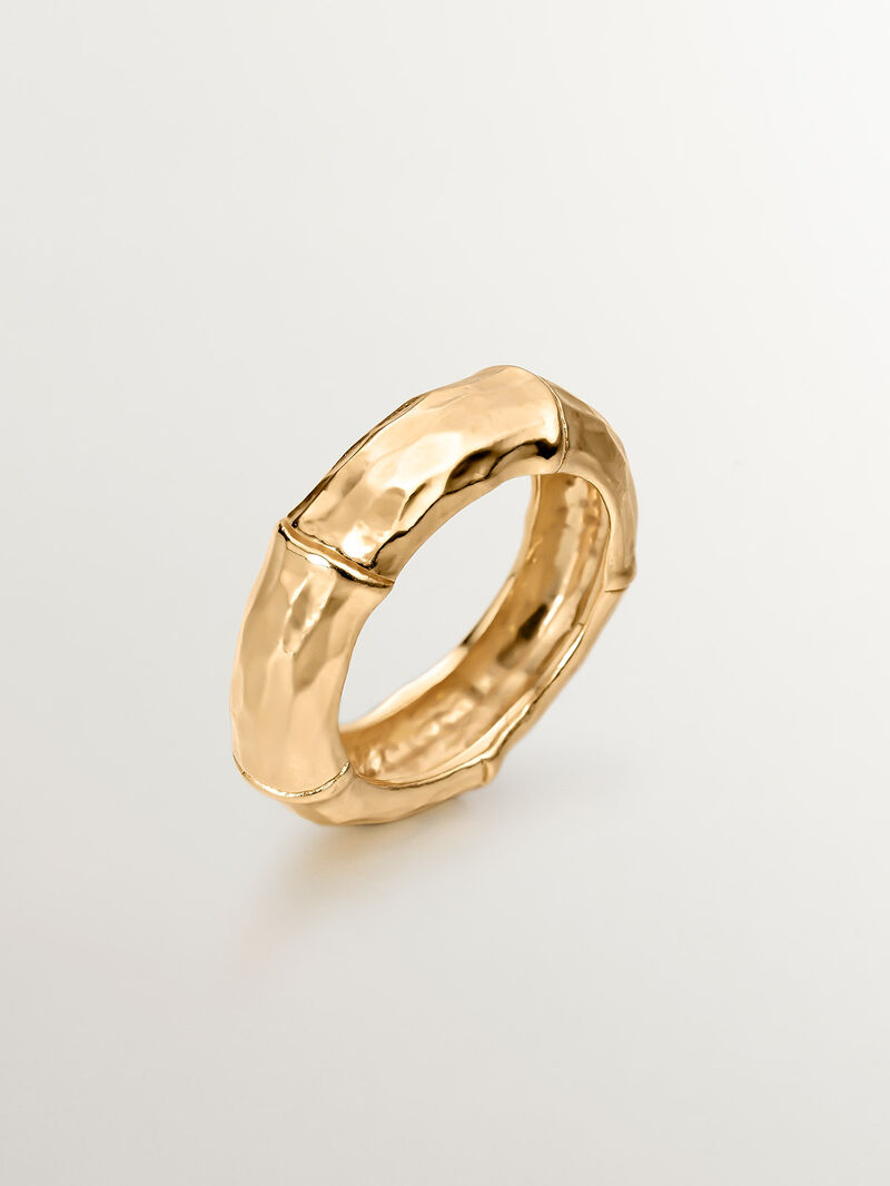925 Silver ring bathed in 18K yellow gold with a bamboo texture. image number 0