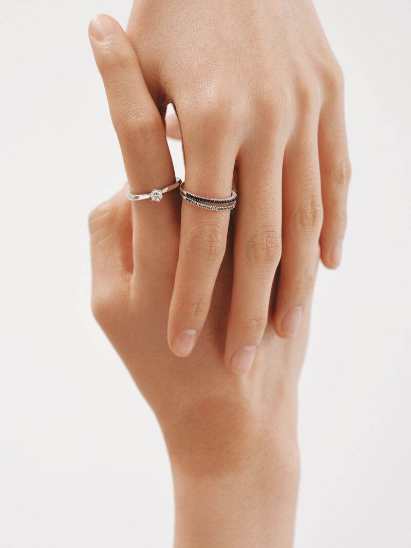Double ring made of 925 silver with black spinels and white topaz. image number 5