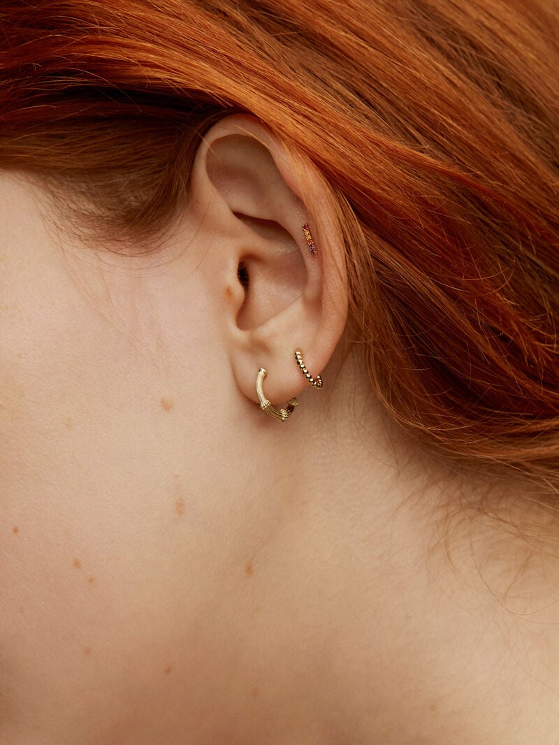Individual 9K yellow gold hoop earring with beads image number 5