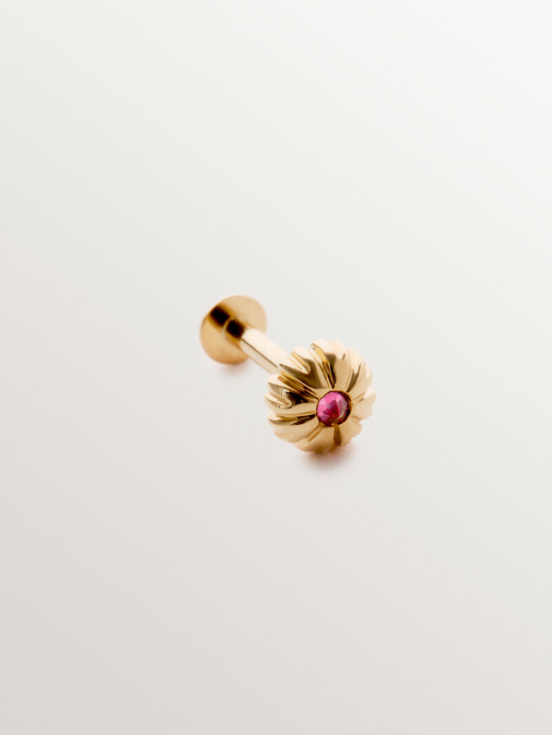 Individual piercing in 18K yellow gold with central brilliant-cut pink rhodolite. image number 2