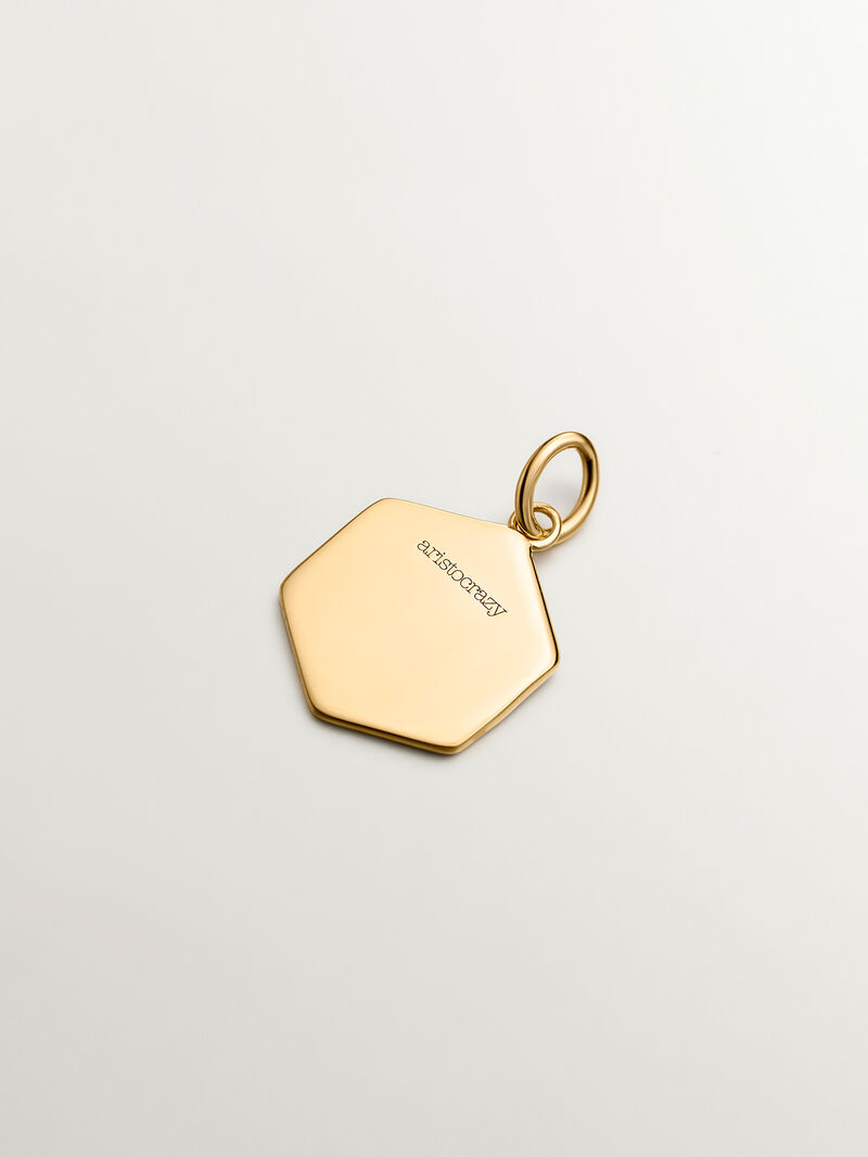 18K yellow gold plated 925 sterling silver charm with initial S and white enamel with hexagonal shape image number 2