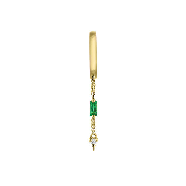 9 ct gold emerald pendant chain hoop earring, J04968-02-EM-H,hi-res