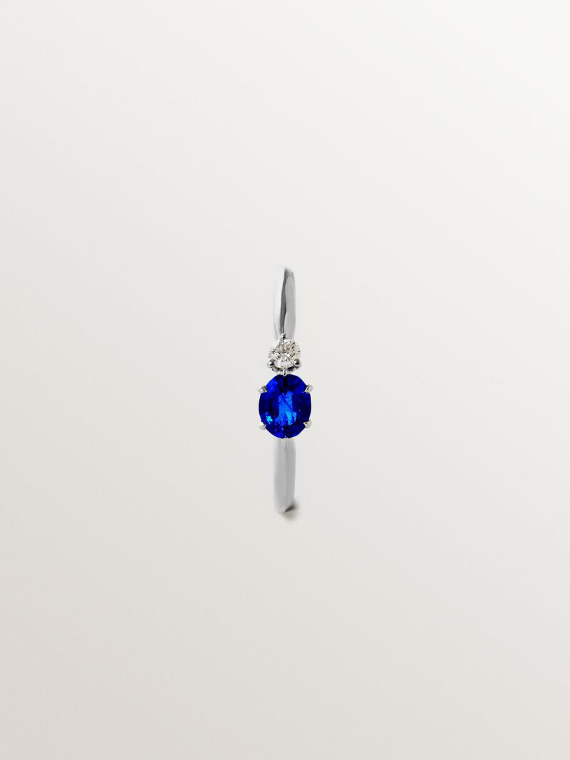 9K White Gold Sapphire and Diamond Single Hoop Earring image number 2