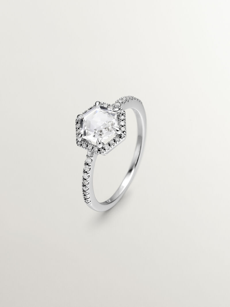 927 Silver ring with white topaz and grey diamond image number 0