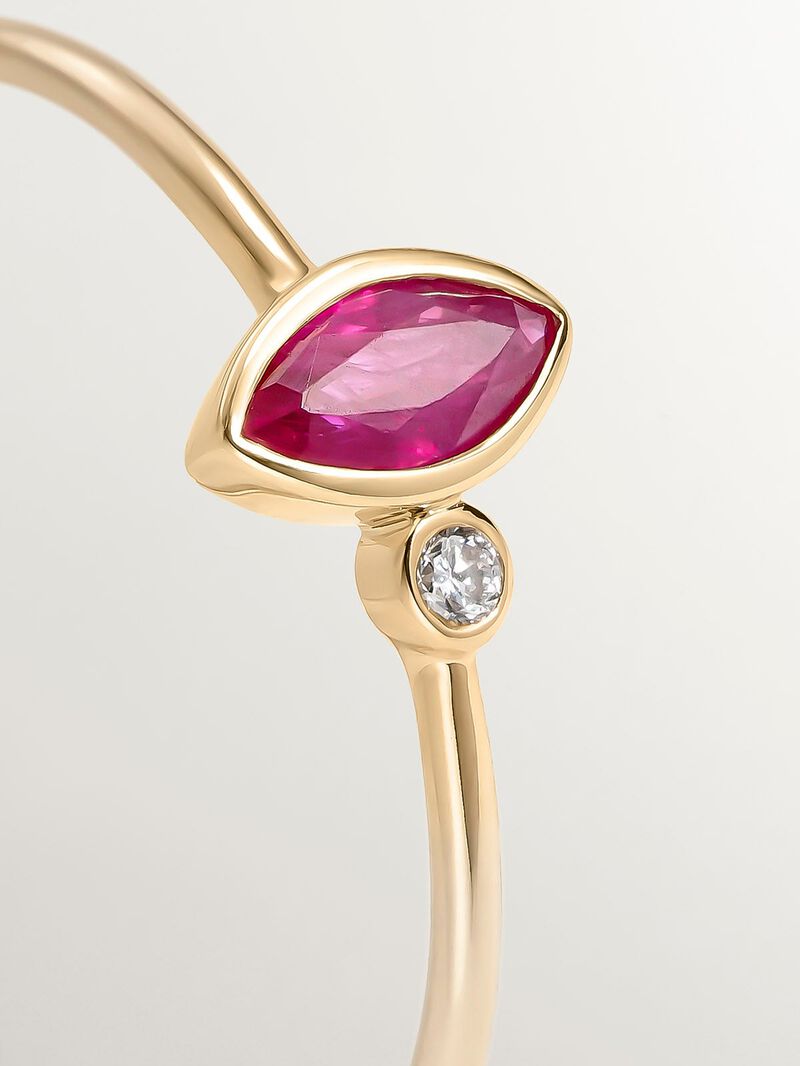 9K Yellow Gold Ring with Ruby and Diamond image number 4