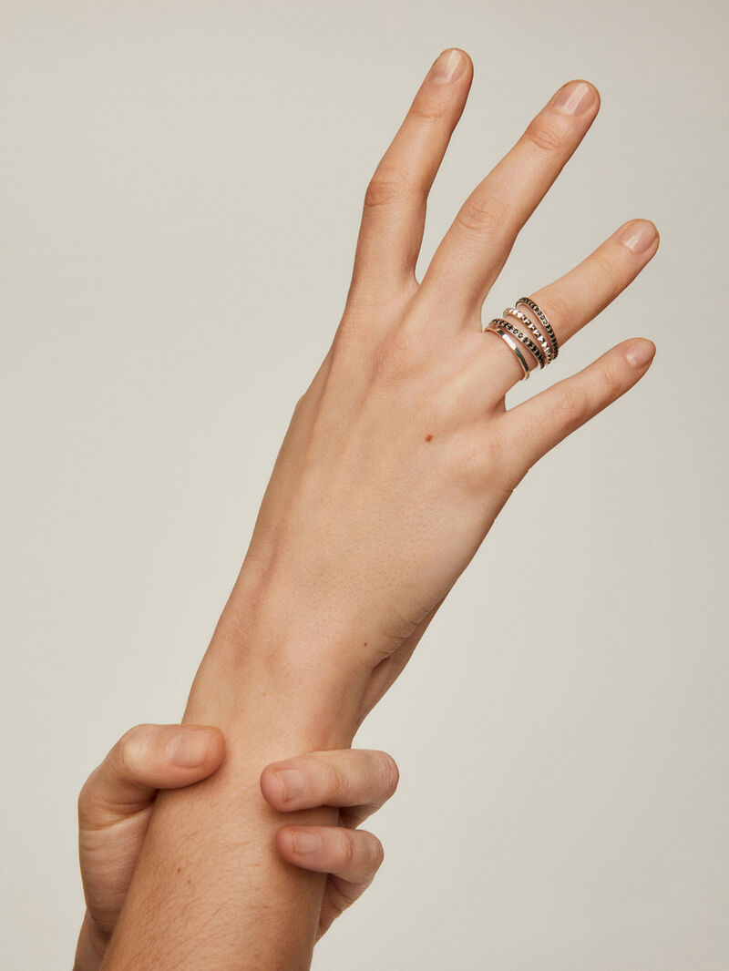 925 Silver Multi-Arm Ring coated with relief and black spinels. image number 3