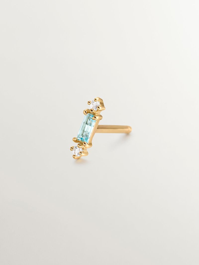 Individual 925 silver earring bathed in 18K yellow gold with sky blue and white topaz. image number 2