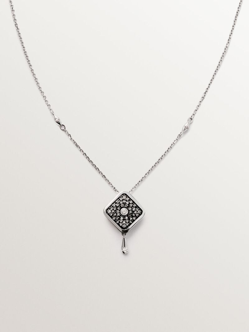 9K white gold rhombus-shaped diamond necklace image number 0