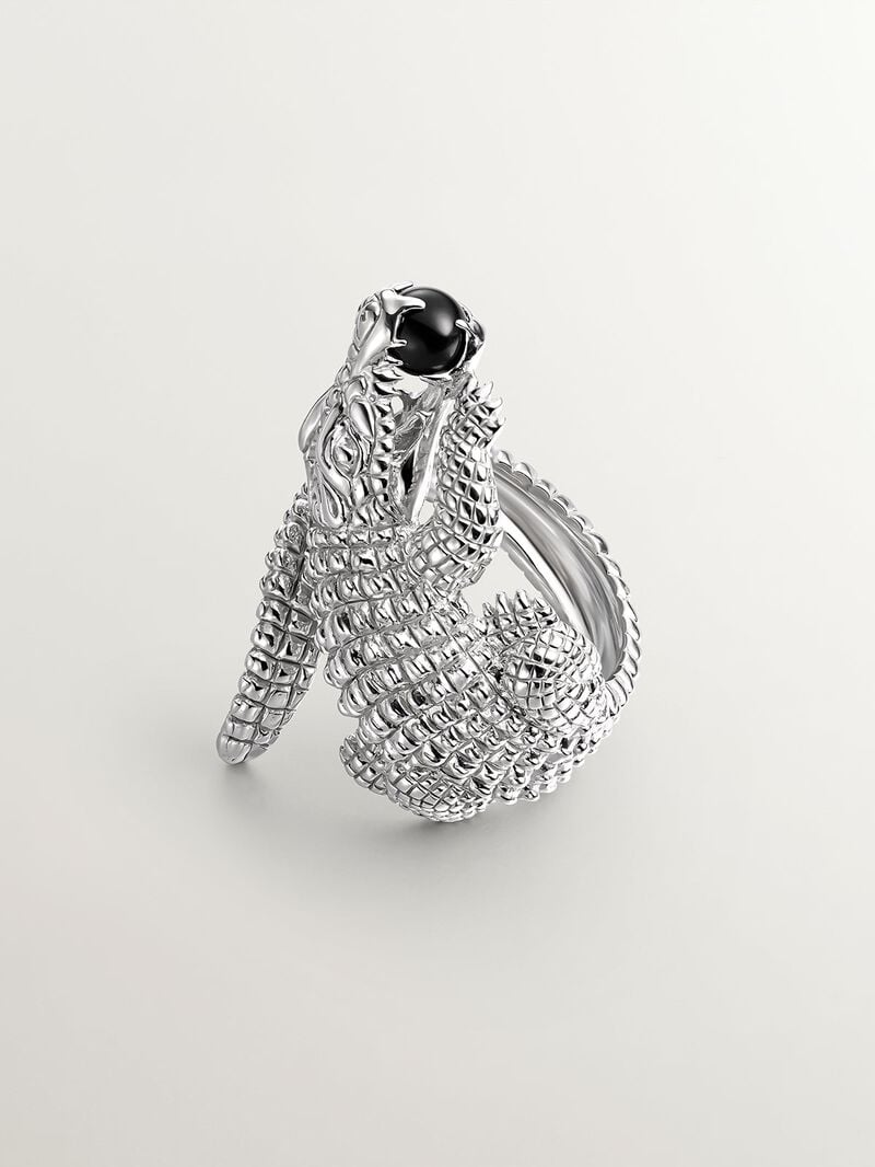 925 silver ring shaped like crocodile and black ónix image number 3