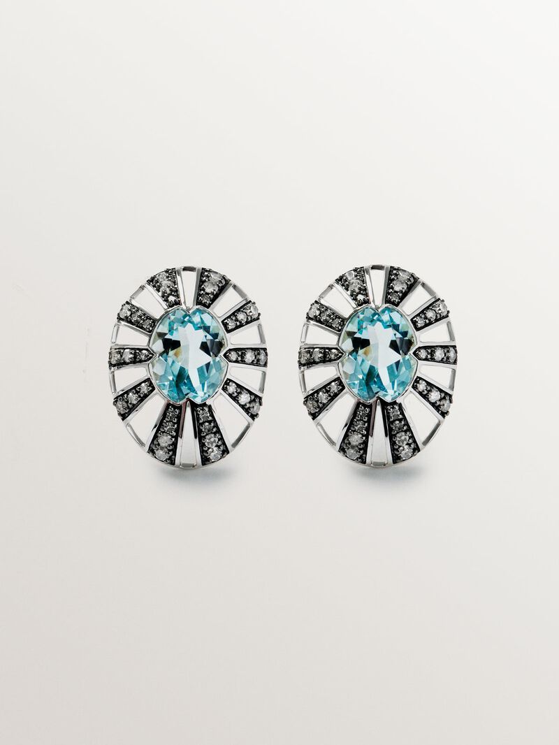 9K White and Yellow Gold Stud Earrings with Topazes and Diamonds image number 0