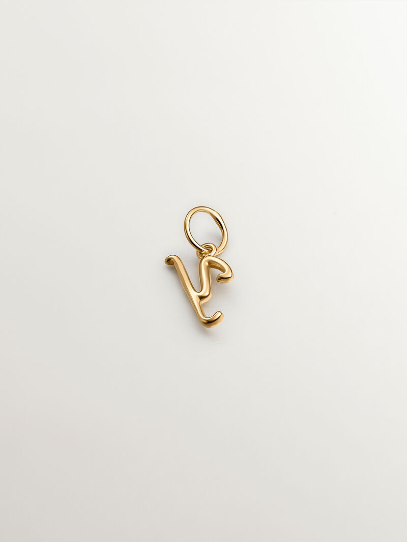 925 Silver charm bathed in 18K yellow gold with initial Y image number 1