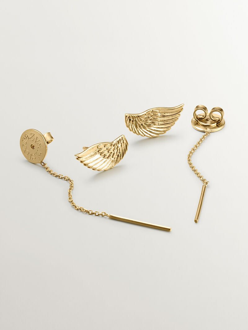Long 925 silver earrings bathed in 18K yellow gold with wings image number 4
