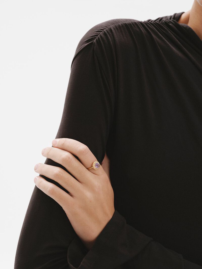 925 Silver ring bathed in 18K yellow gold with pink amethyst image number 3