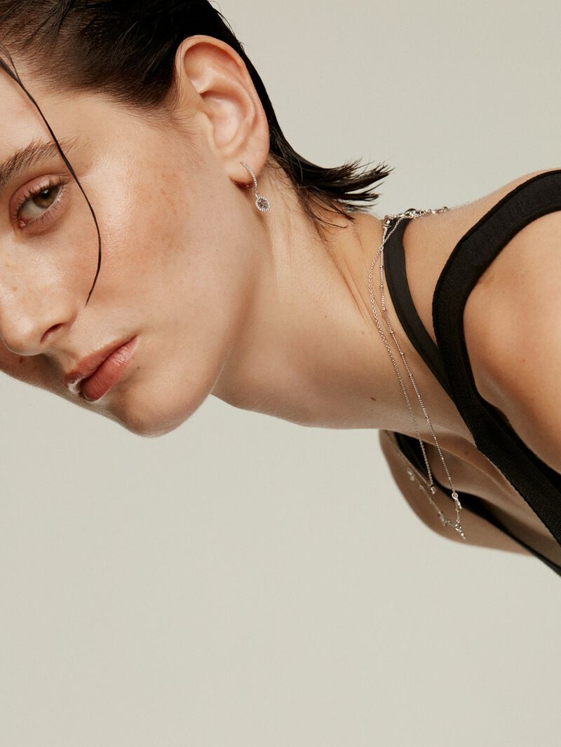 Small 925 silver hoop earrings with pendant topaz and white sapphires. image number 5