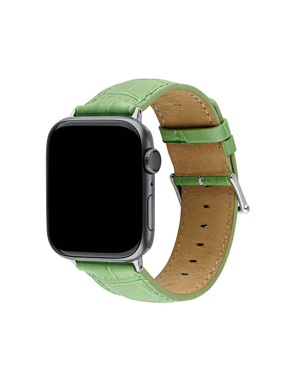 Green leather strap with crocodile finish for Apple Watch