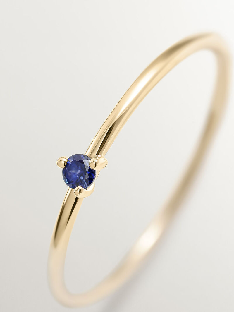 9K yellow gold solitaire ring with blue sapphire image number 4