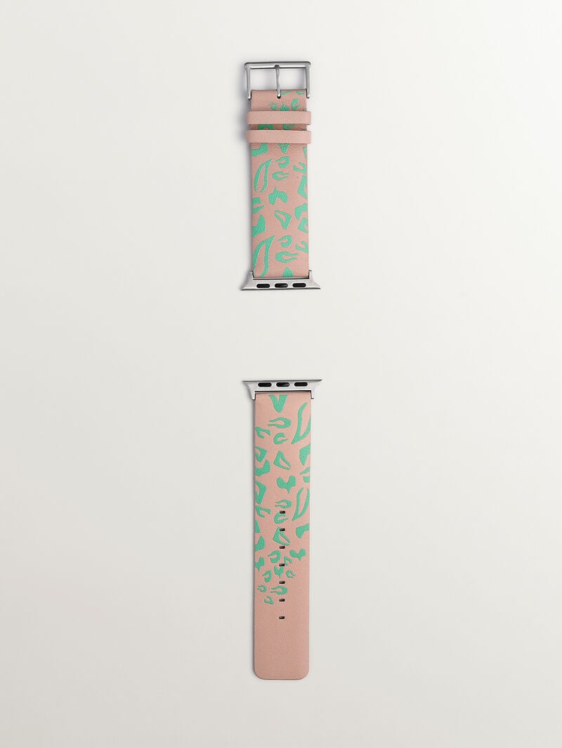 Leather Apple Watch band with pink and green animal print image number 7