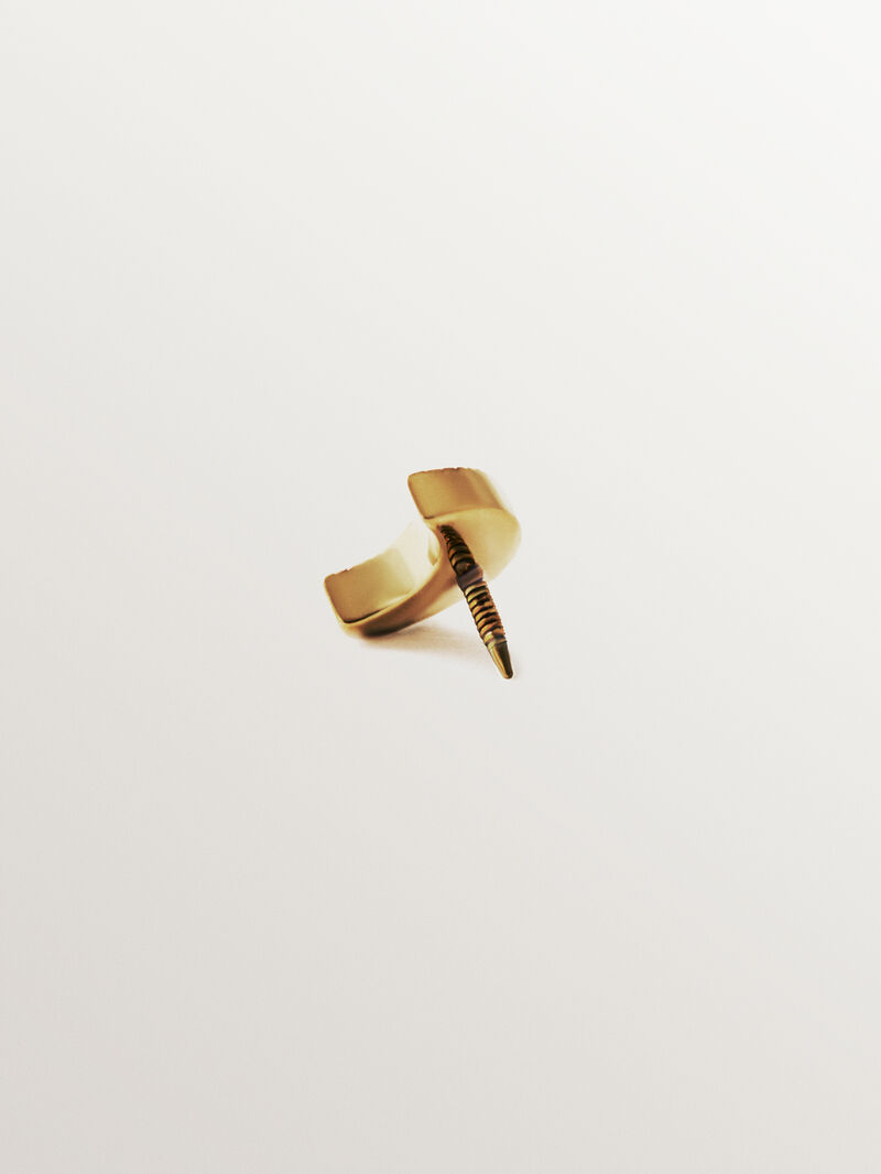 18K yellow gold piercing with multicolor sapphires and moon shape. image number 2