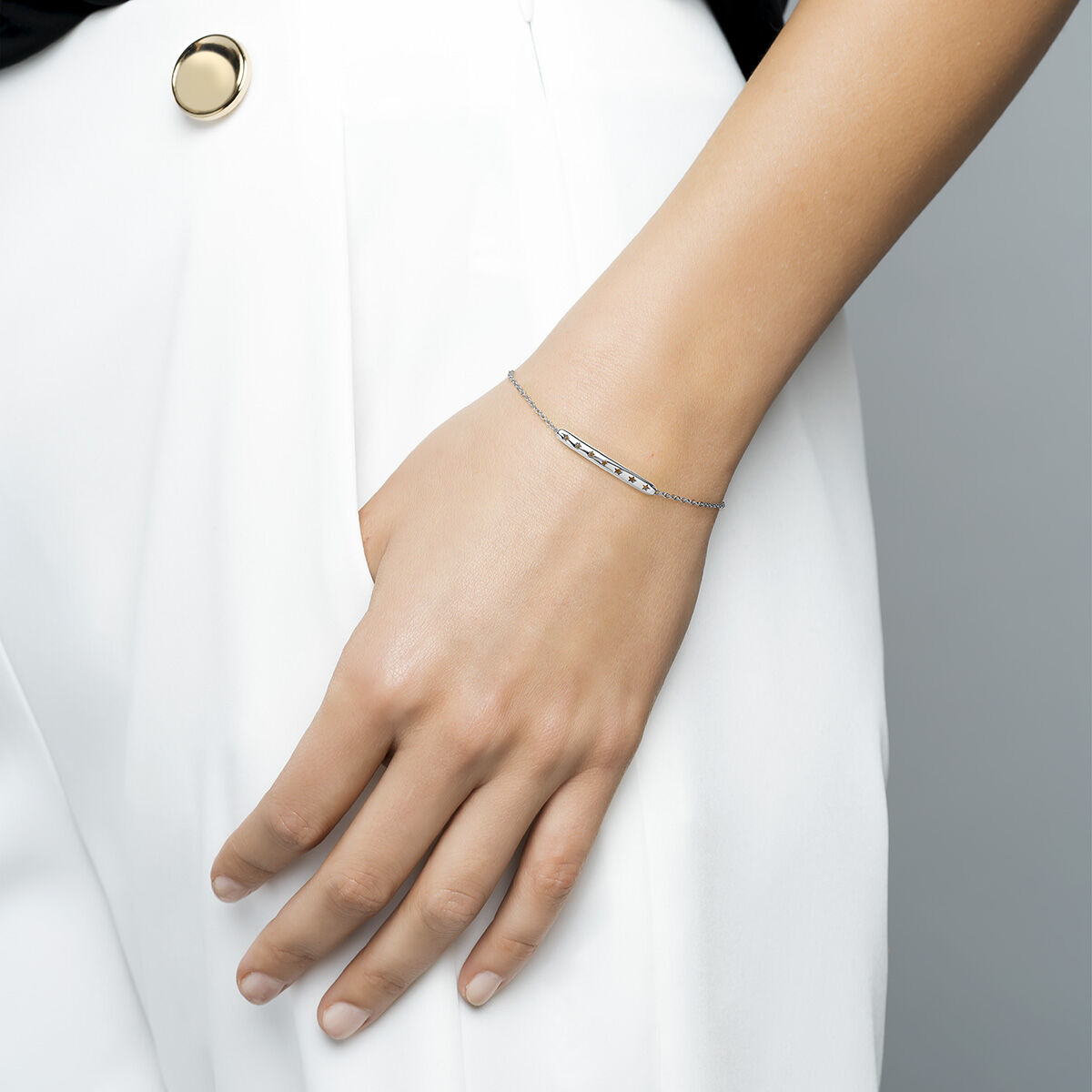 Silver star motif bracelet , J04865-01, hi-res