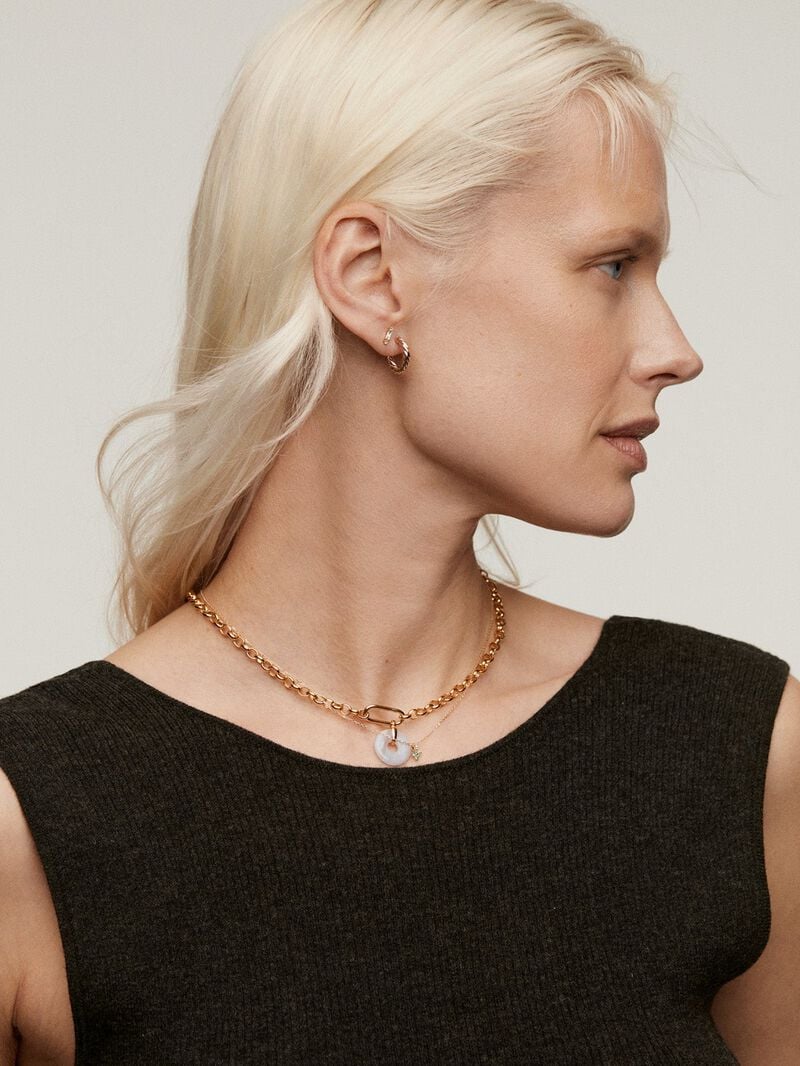 925 Silver necklace dipped in 18K yellow gold with blue agate image number 4