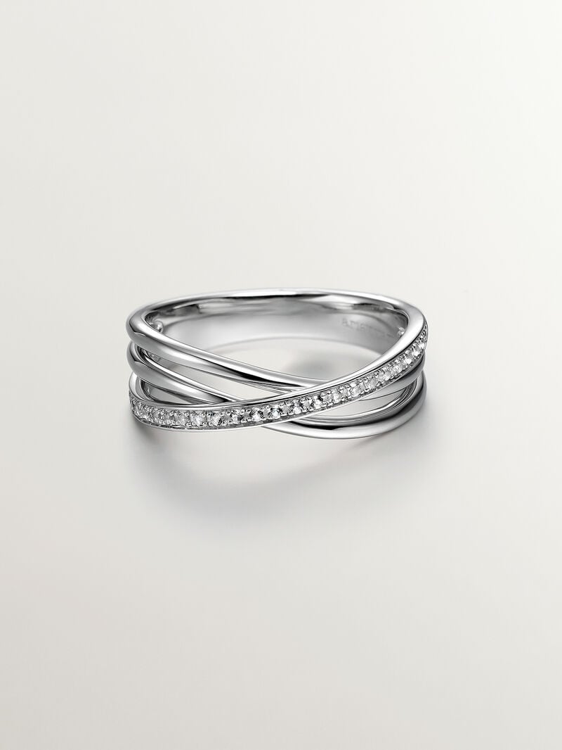 925 Silver Double Ring with White Topazes image number 0
