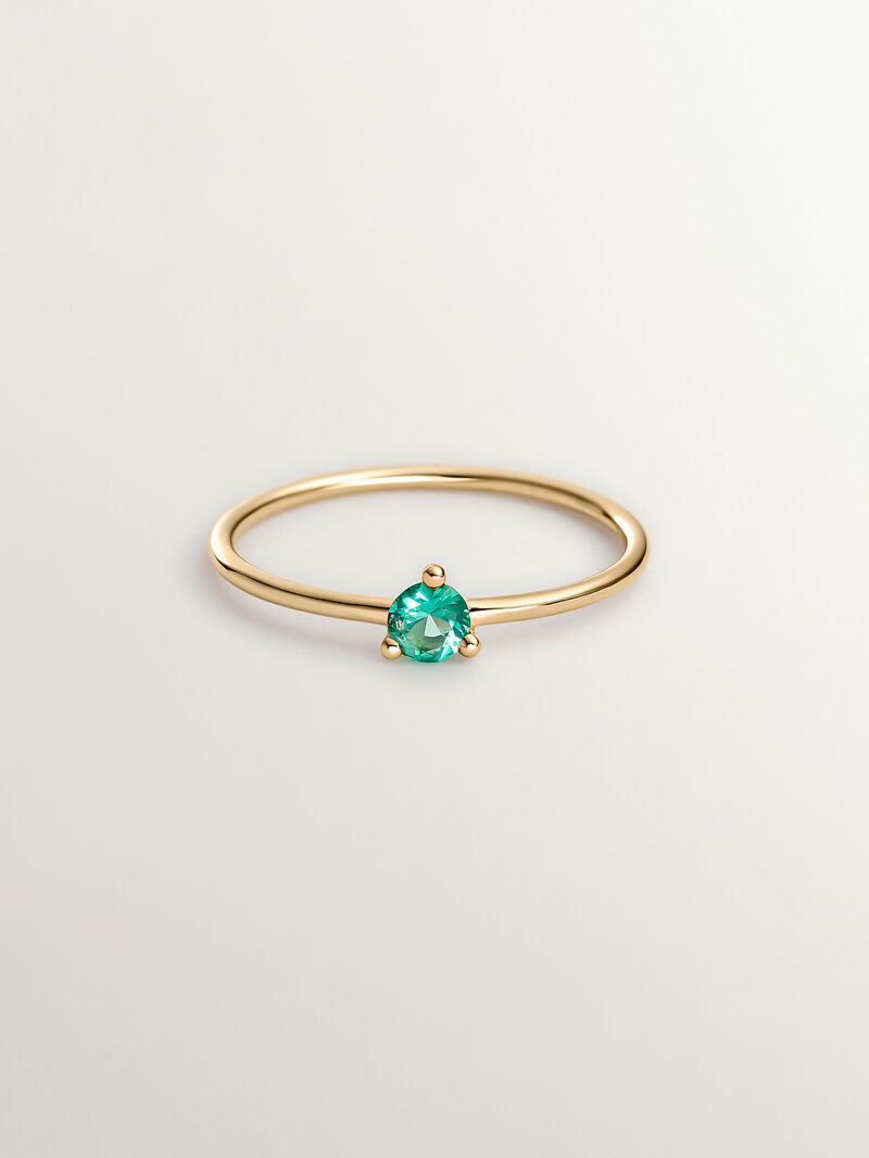 9K Yellow Gold Ring with Green Emerald image number 2