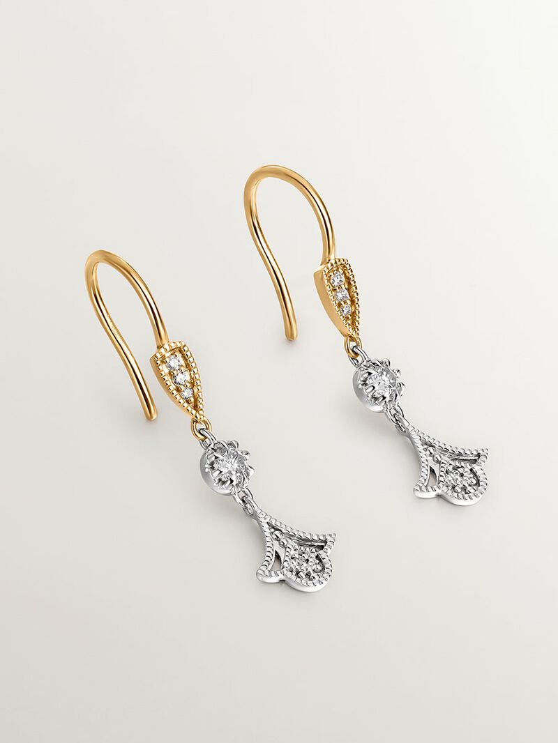 18K white and yellow gold earrings with brilliant cut diamonds image number 0