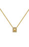 Gold plated square topaz pendant necklace , J04915-02-WT
