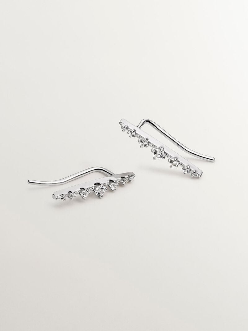 925 Silver Climber Earrings with White Sapphires image number 2