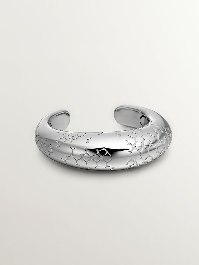 925 silver domed bracelet with snake texture image number 0