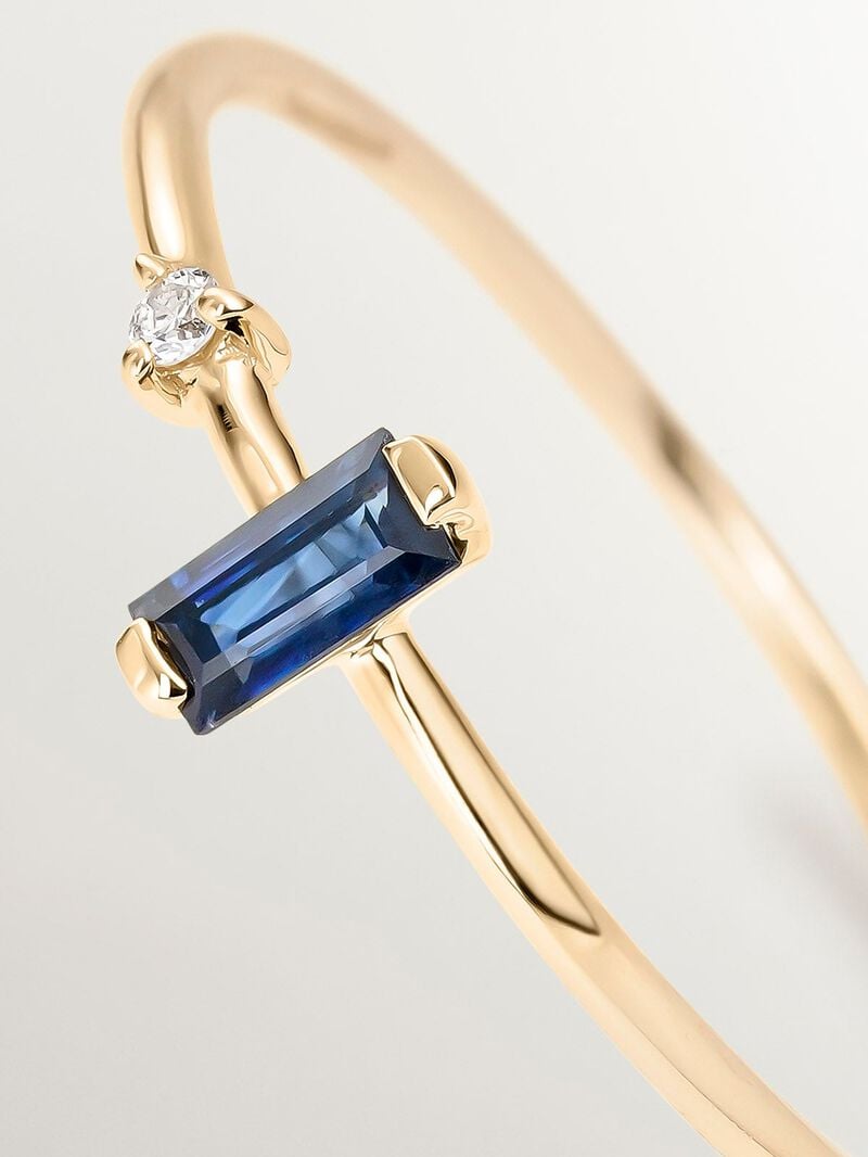 9K Yellow Gold Solitaire Ring with Blue Sapphire and Diamond image number 4