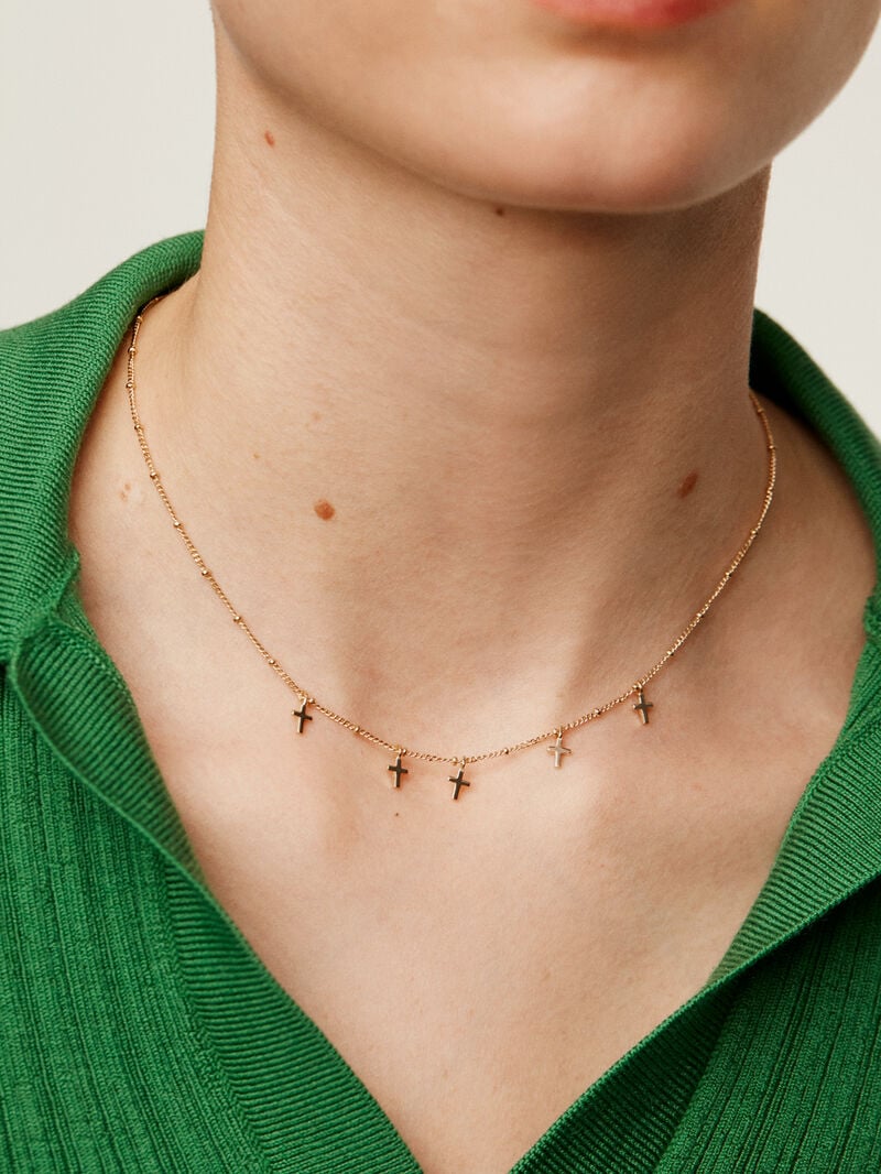 925 Silver necklace bathed in 18K yellow gold with crosses image number 3