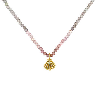 Gold plated spinel chain shell necklace, J04928-02-MSN,hi-res